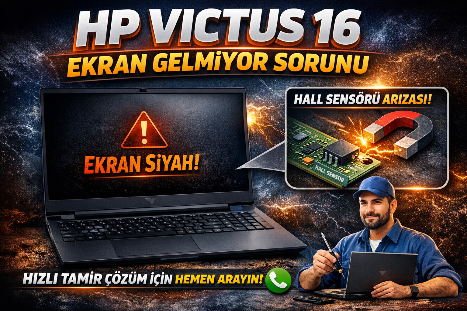 🔥 HP Victus 16 Ekran Gelmiyor Sorunu (Hall Sensörü Arızası) – Kalıcı Çözüm